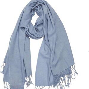 Pashmina 30% Silk 70% Cashmere Blend Neck Long Scarf Fringe Classic Silver Blue